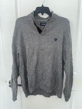Chaps Men’s Gray Marled V-Neck Shawl Collar Sweater 100% cotton